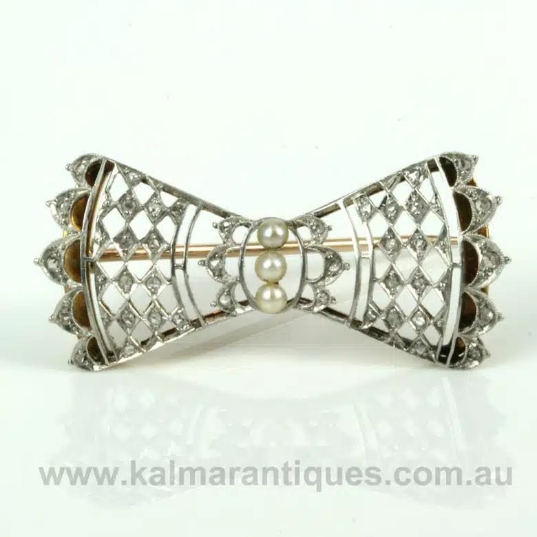 Art Deco diamond and pearl brooch