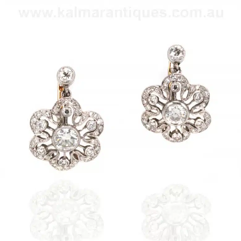 Art Deco diamond earrings in gold and platinum