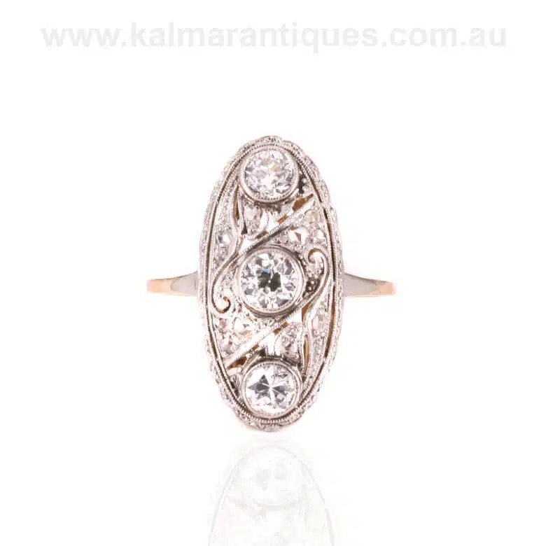 Oval Art Deco diamond ring hand made in gold and platinum