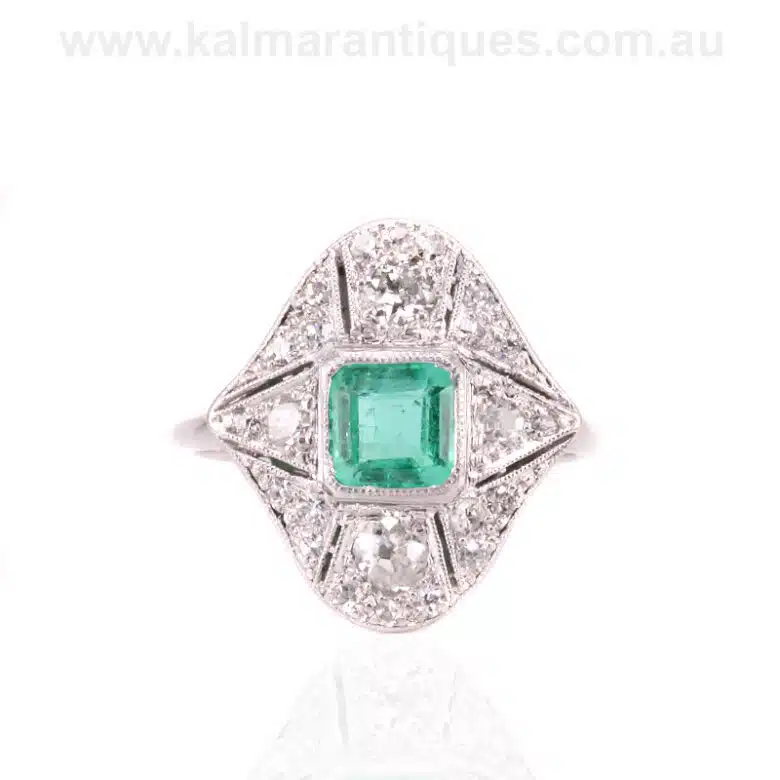 Emerald and diamond ring hand made in the Art Deco period of the 1920's
