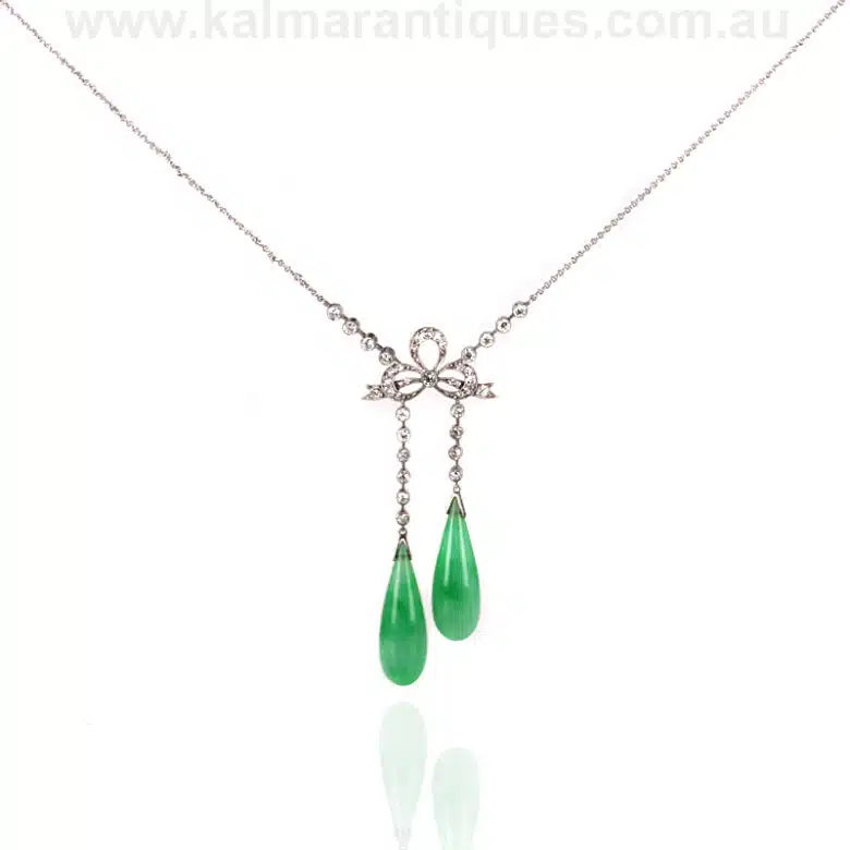 Art Deco jade and diamond platinum negligee pendant