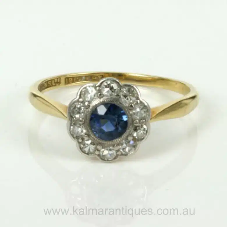 Art Deco sapphire & diamond ring in gold and platinum