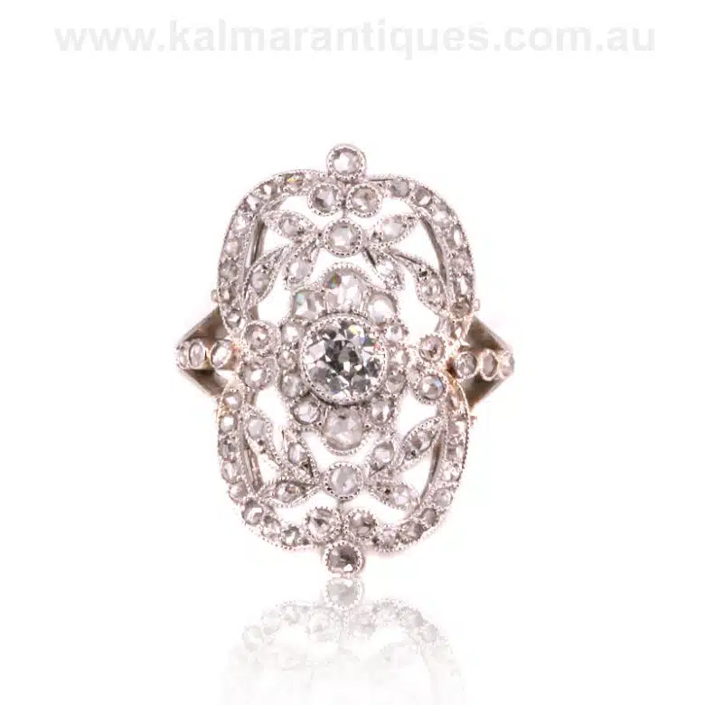 Exquisite handmade platinum Belle Epoque diamond ring
