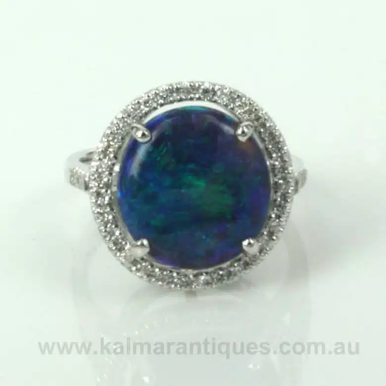5 carat Lightning Ridge black opal and diamond ring