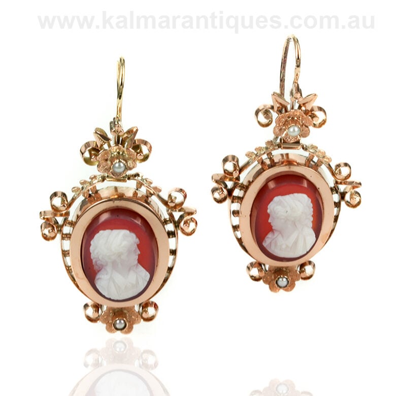 Antique cameo and pearl earringscameo-earrings-es1295-02
