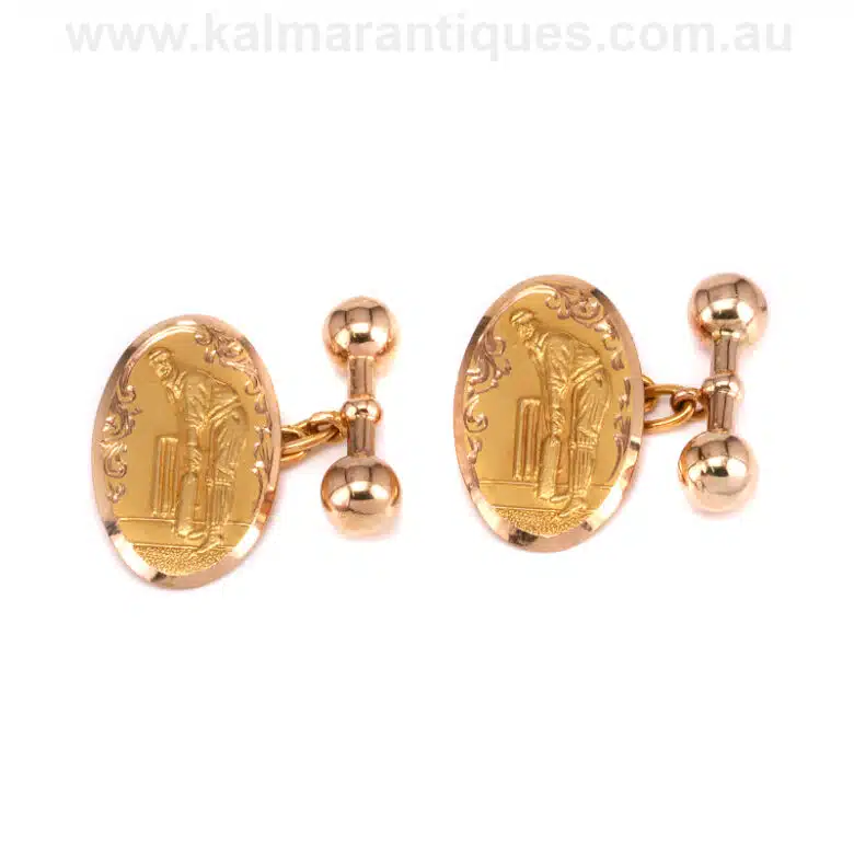 9ct antique cricketer cufflinks by Apex from the 1920s