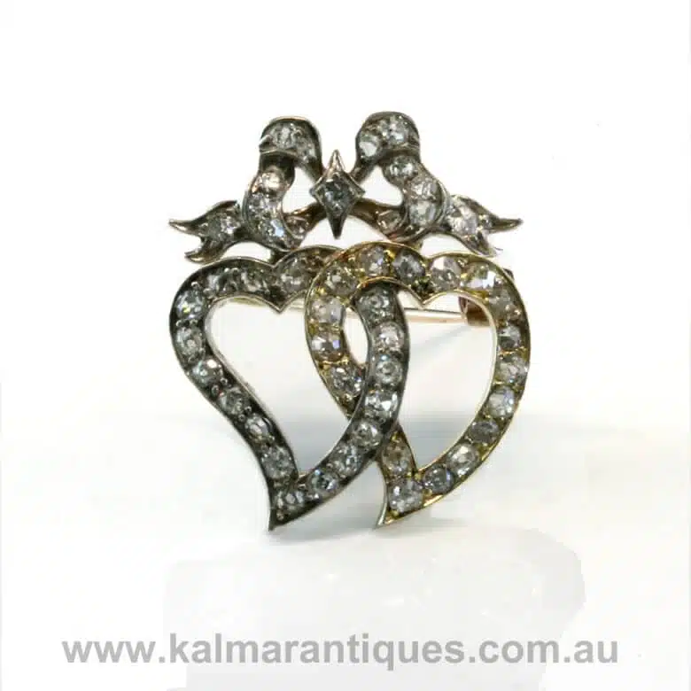 Antique diamond double witches heart brooch