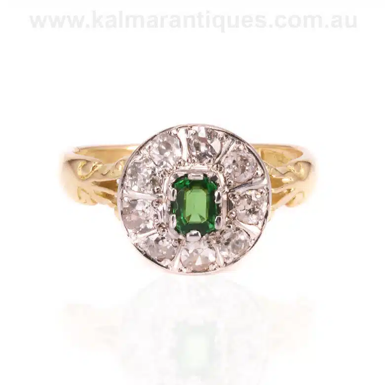 Green garnet and diamond ring by Levinson in the early 1900s