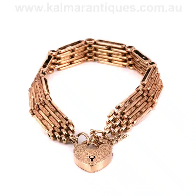 Edwardian era rose gold night and day gate bracelet
