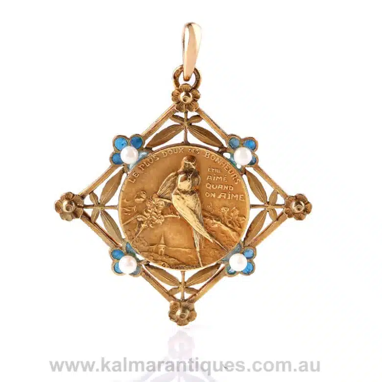 Art Nouveau plique-a-jour pendant