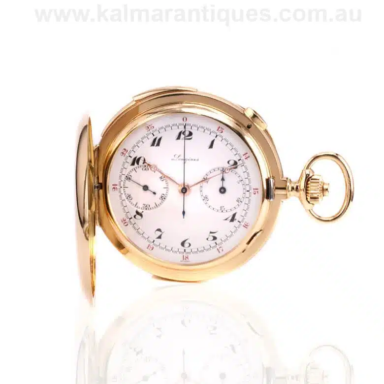 18ct yellow gold Longines chronograph minute repeater pocket watch