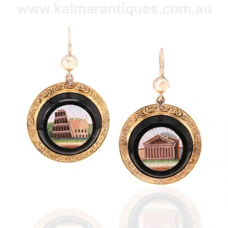 Antique micromosaic earrings made in the 19th century