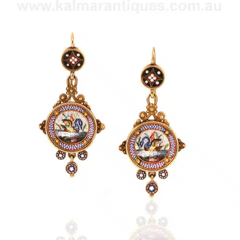 Museum quality antique micromosaic earrings from the 1860's