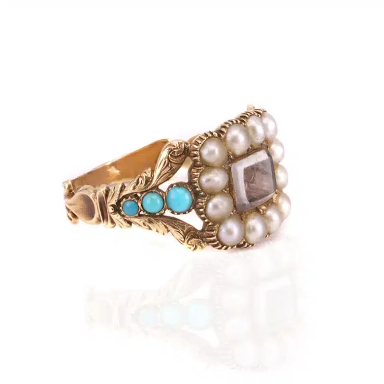 Antique Georgian turquoise and pearl ring made in the early 1800's