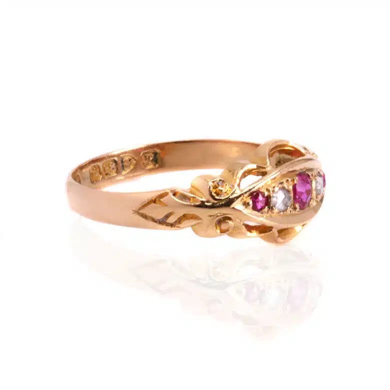 18 carat gold antique ruby and diamond ring made in 1918