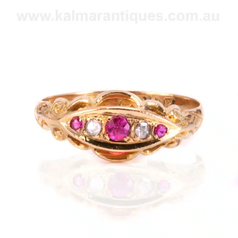 18 carat gold antique ruby and diamond ring made in 1918