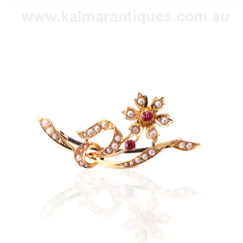 Antique ruby and pearl brooch made by Willis and Sons in the early 1900s