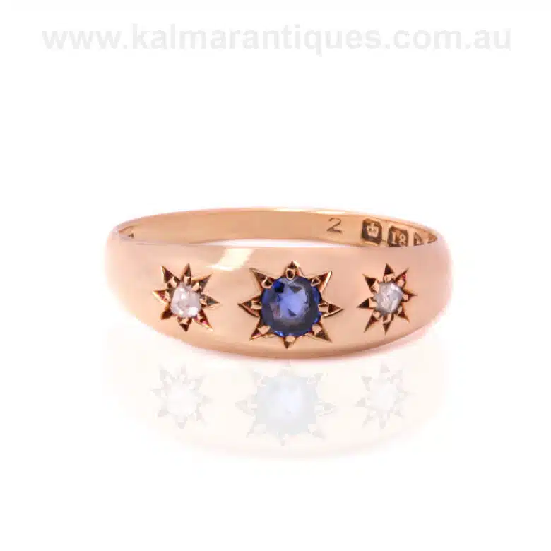 Gypsy set sapphire and diamond ring made in 1923