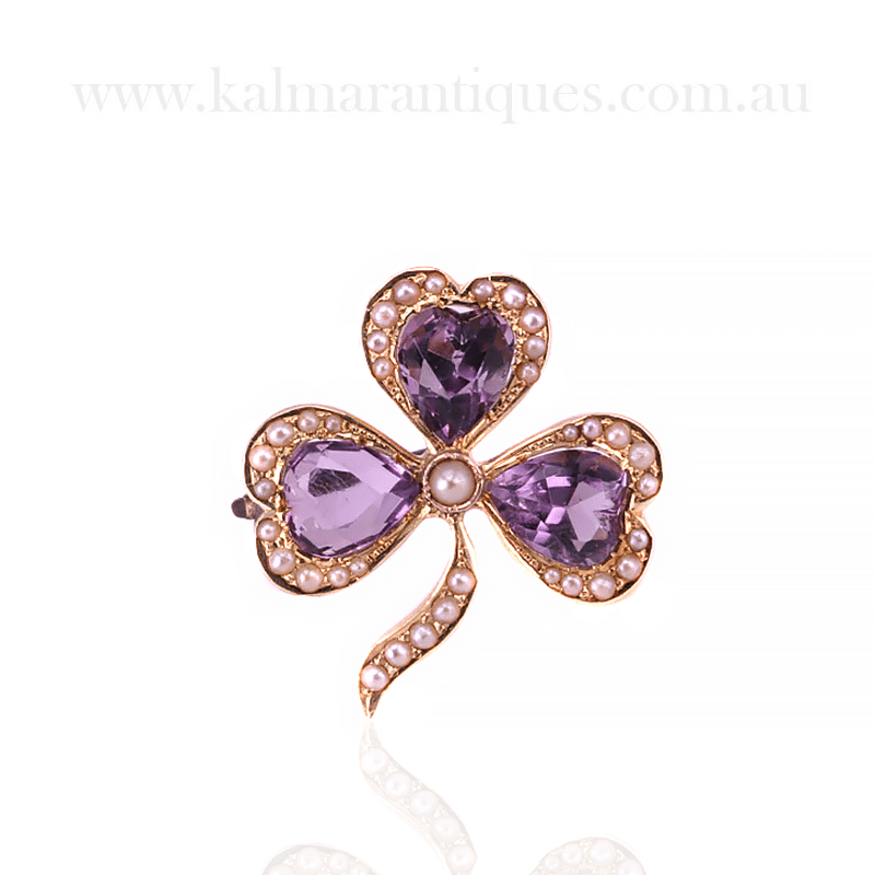 Antique amethyst and seed pearl brooch