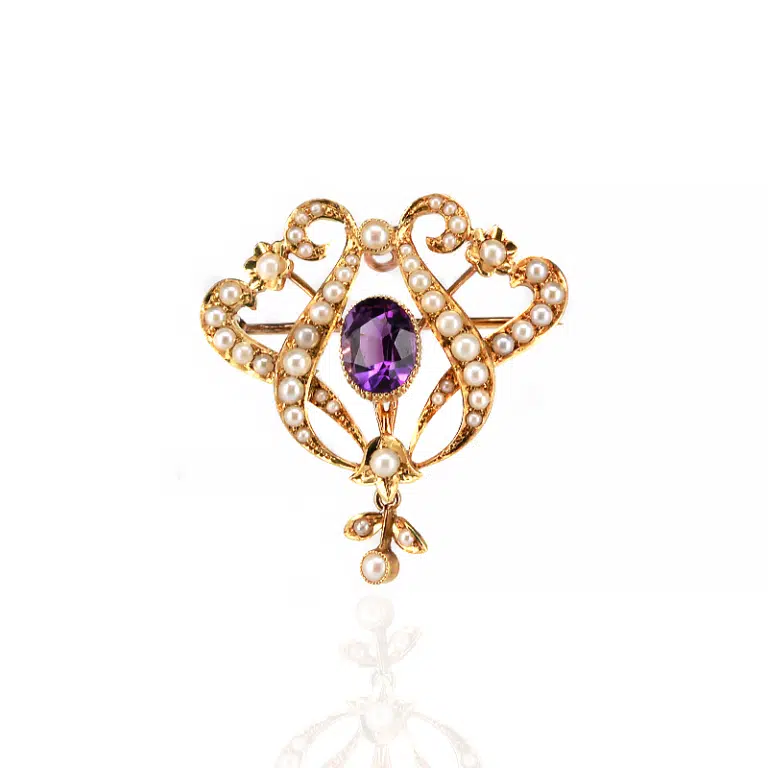 Antique amethyst and pearl pendant and brooch