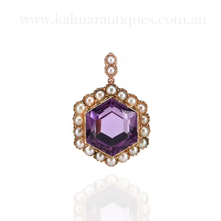 Antique amethyst and pearl pendant