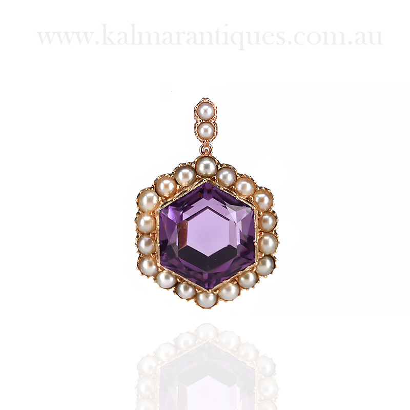 Antique amethyst and pearl pendant