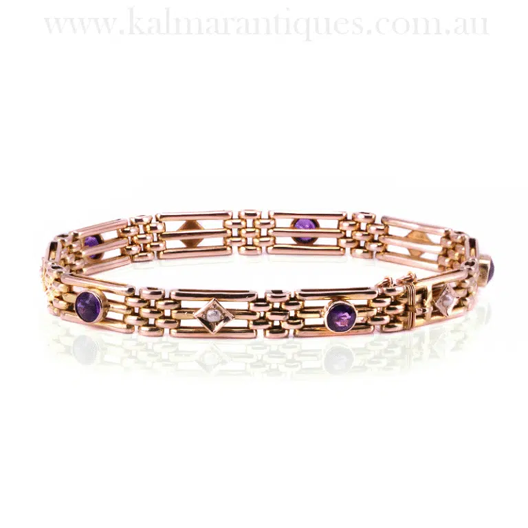 Antique gate bracelet with amethysts and pearls