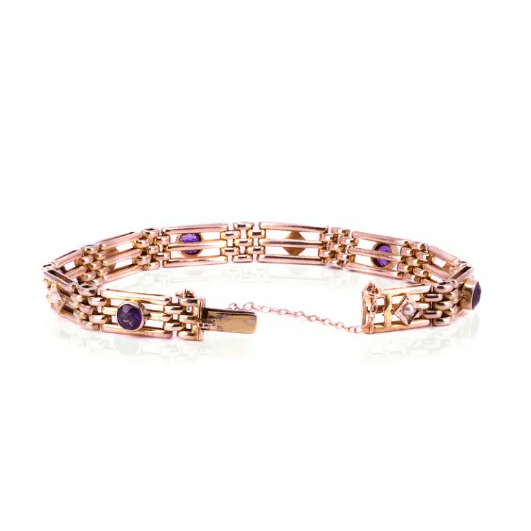 Antique gate bracelet with amethysts and pearls