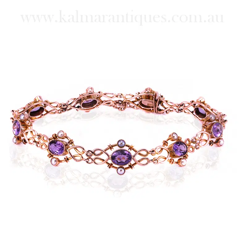 Antique amethyst and seed pearl bracelet
