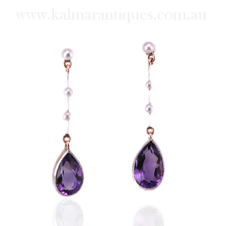 Art Deco amethyst and pearl earrings