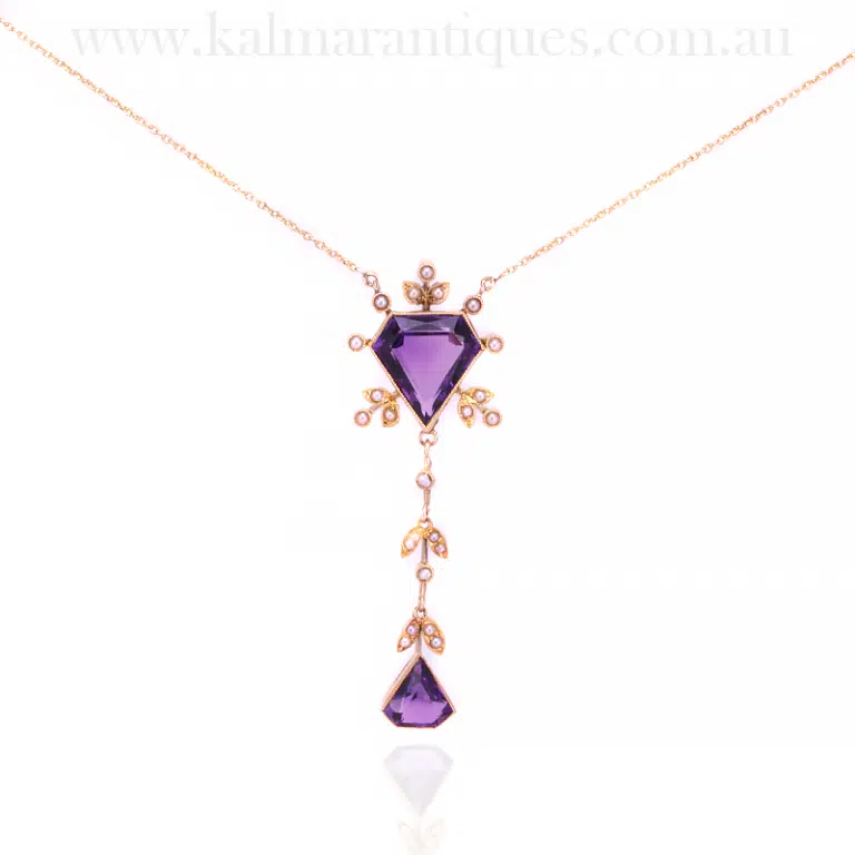 Beautiful amethyst and pearl antique necklace