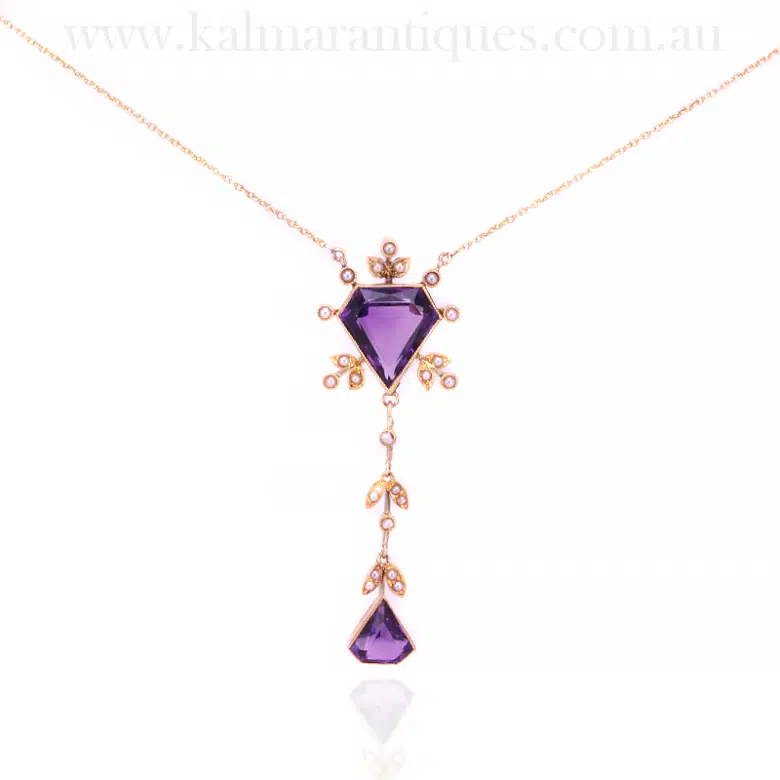 Beautiful amethyst and pearl antique necklace