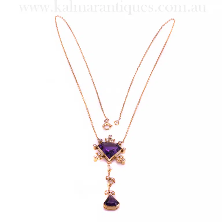 Beautiful amethyst and pearl antique necklace