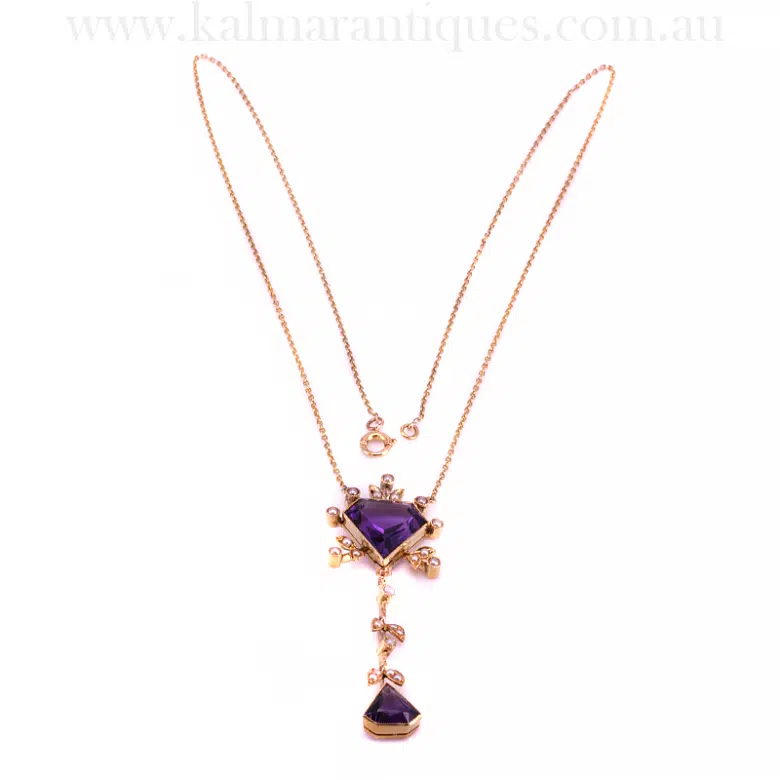 Beautiful amethyst and pearl antique necklace