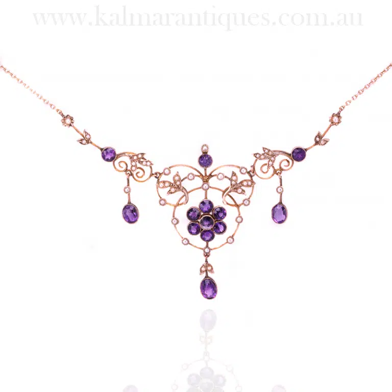 Elegant Edwardian Amethyst and Pearl Necklace