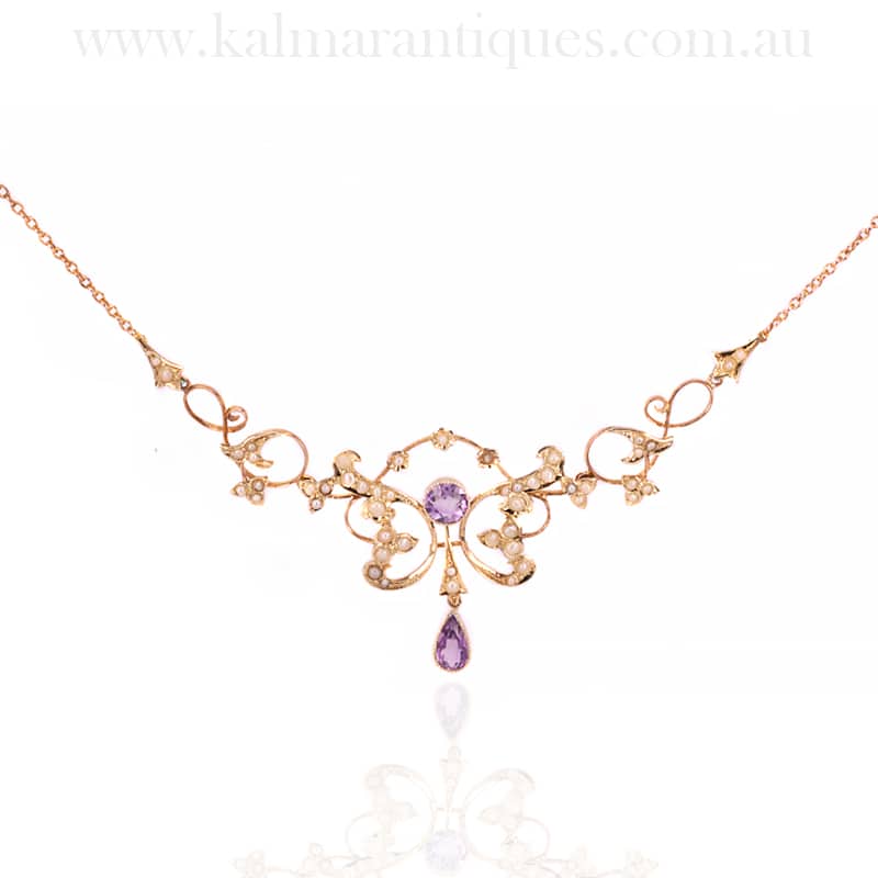 Edwardian amethyst and pearl necklace