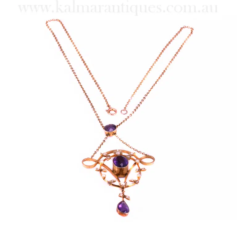 Antique amethyst and pearl necklace from the Edwardian era