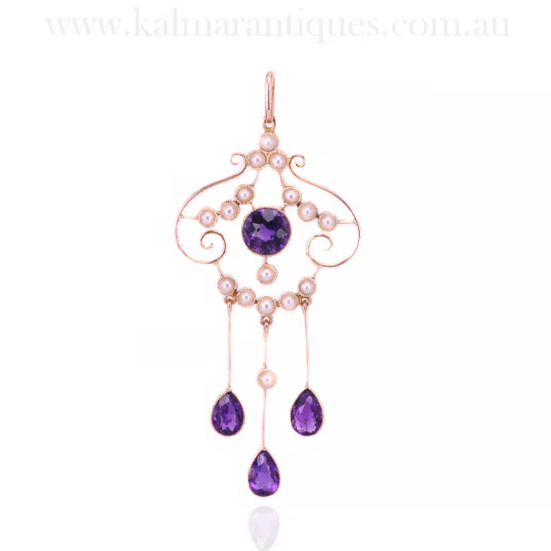antique amethyst and pearl pendant