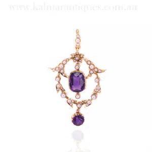 Edwardian era antique amethyst and pearl pendant
