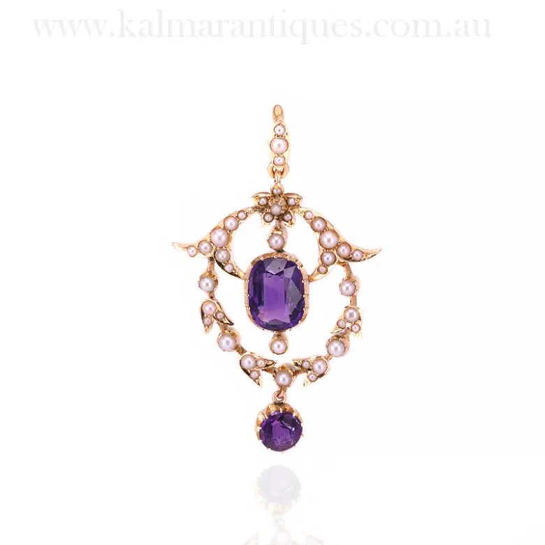 Edwardian era antique amethyst and pearl pendant