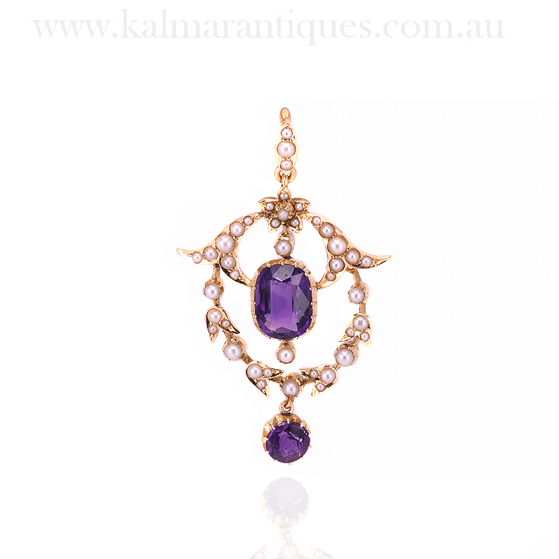 Edwardian era antique amethyst and pearl pendant