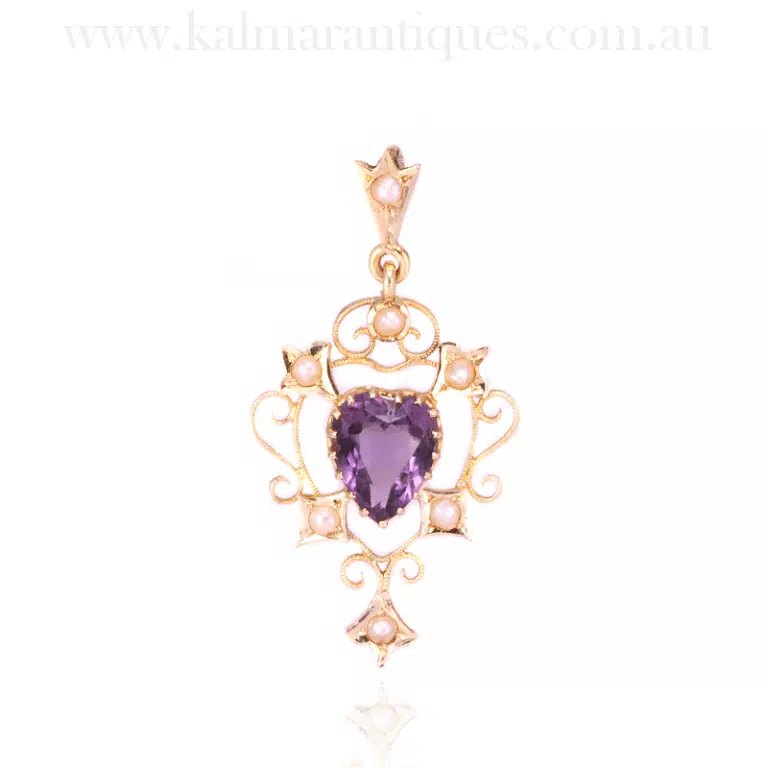 Antique amethyst and pearl pendant