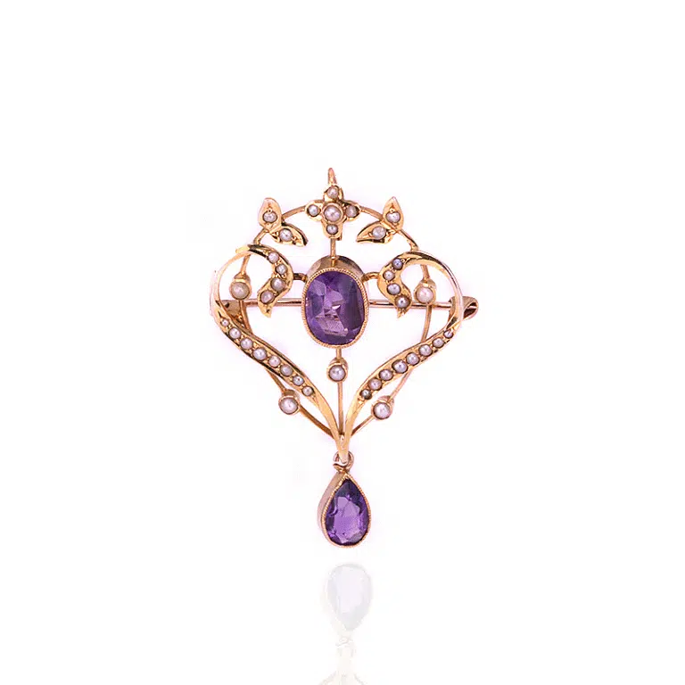 Antique amethyst and pearl pendant brooch