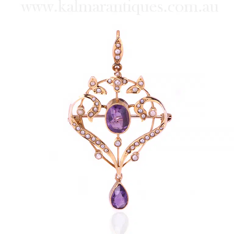 Antique amethyst and seed pearl pendant
