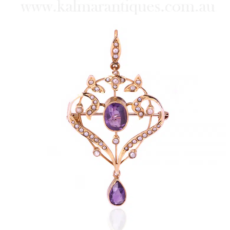 Antique amethyst and seed pearl pendant