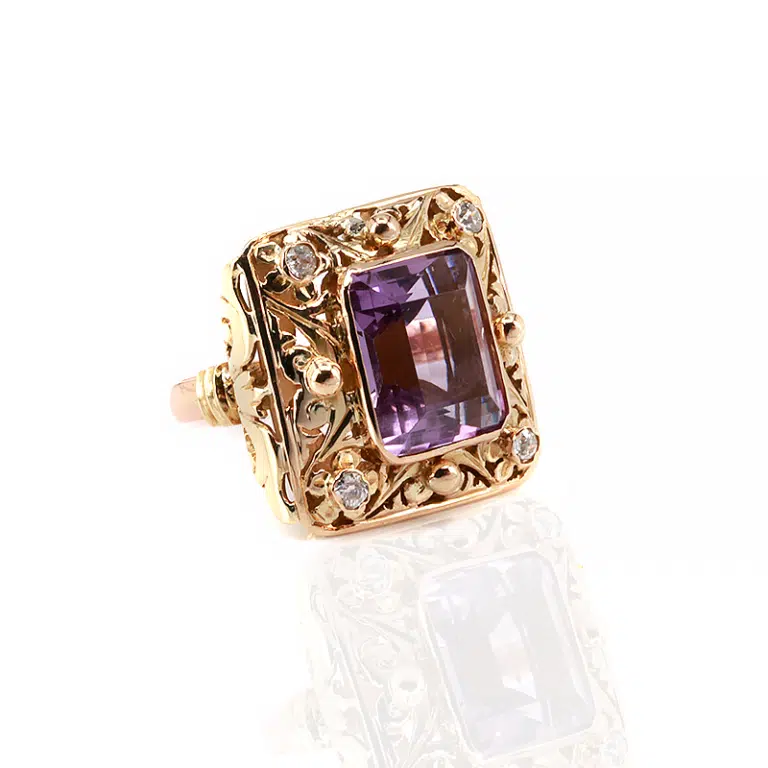 Retro amethyst and diamond ring