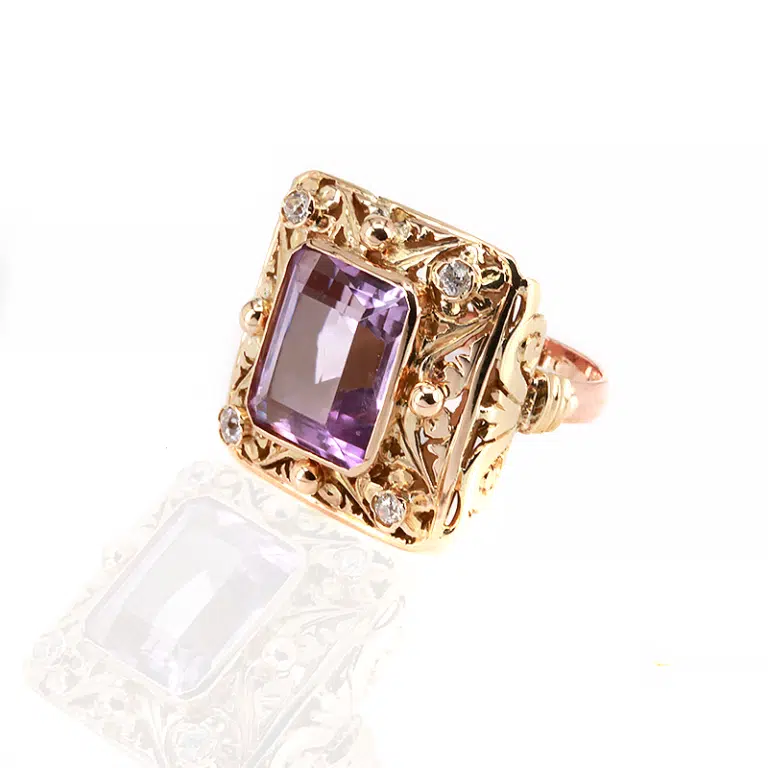 Amethyst and diamond ring