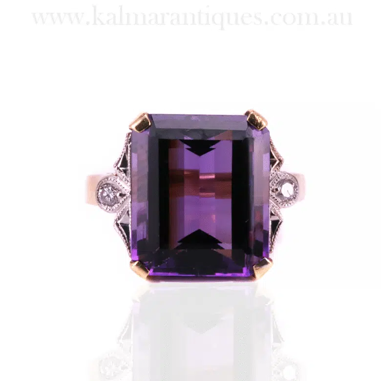 18 carat amethyst and diamond vintage ring