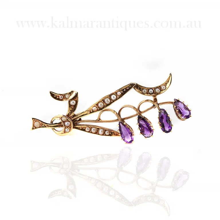 Antique amethyst and seed pearl brooch