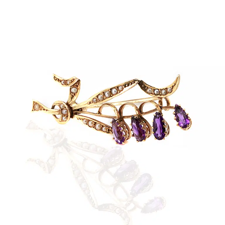 Antique amethyst and seed pearl brooch